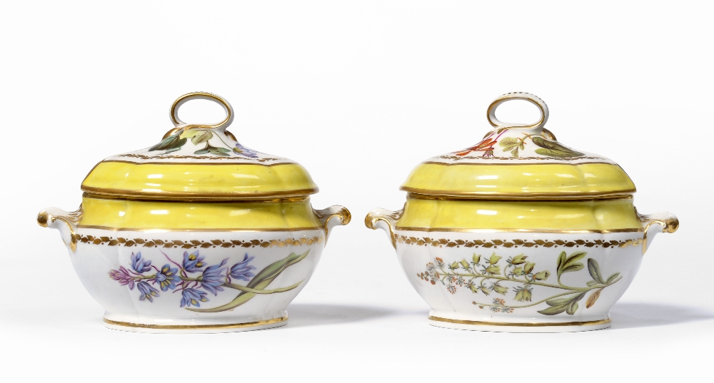 A Pair of Derby Porcelain Sauce Tureens and Covers, en suite to the preceding lot, painted with "