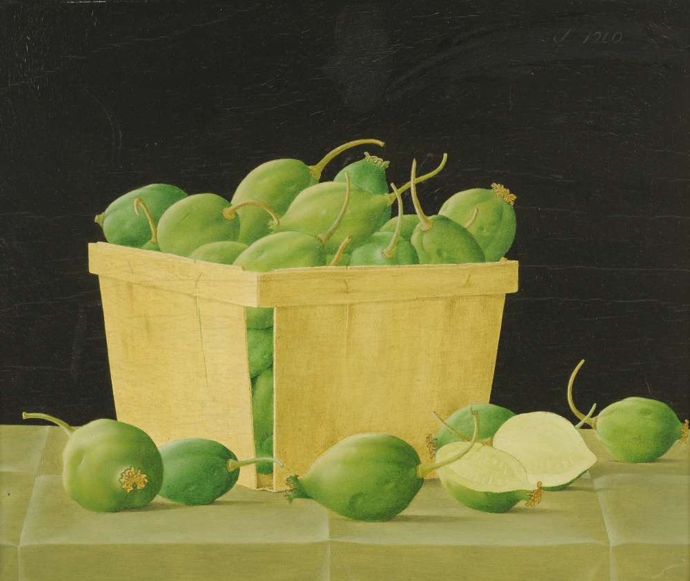 John Wilde (1919-2006) American
Still life of green fruit in a carton
Signed and dated 1960