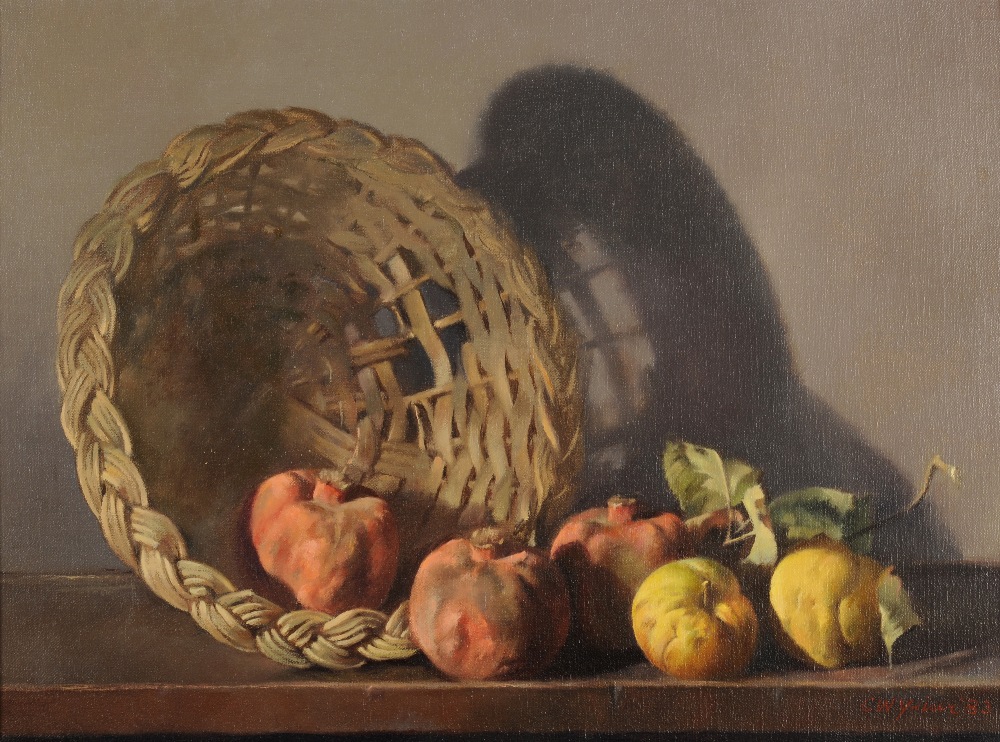 Charles W Yeiser (20th century) American
Still life of pomegranates, apples and a wicker basket on a
