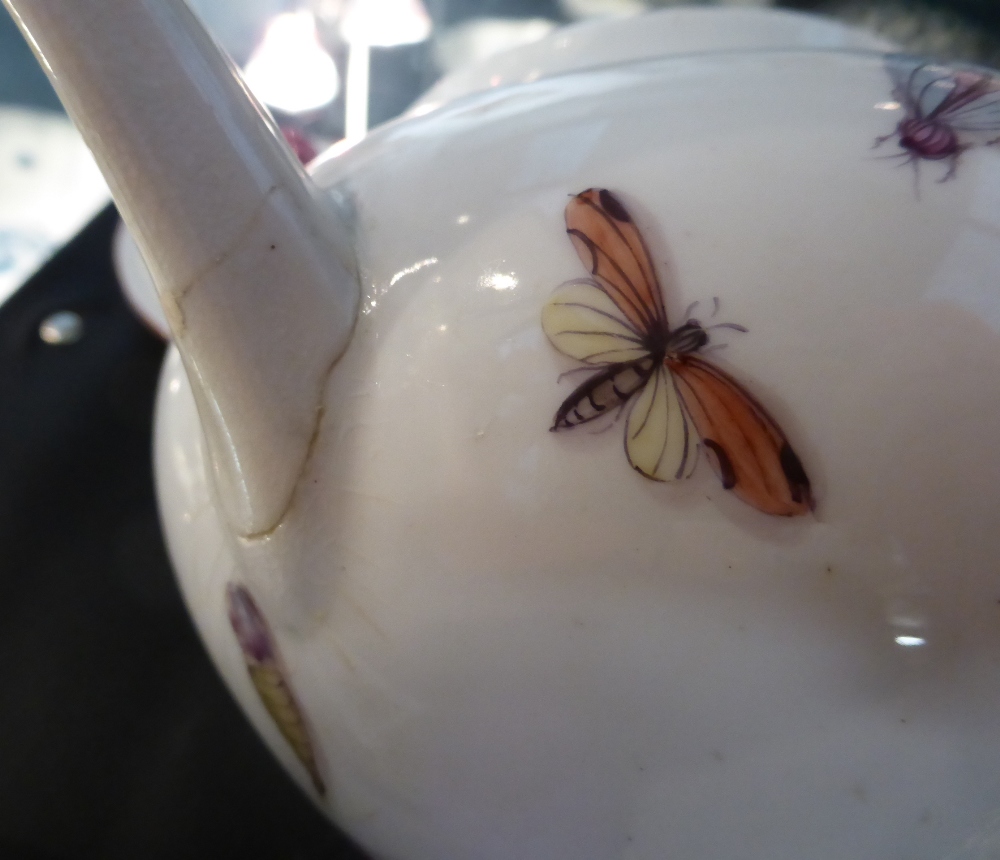 A Chelsea Porcelain Teapot and Cover, circa 1755, of baluster form painted with insects, within a - Image 14 of 15