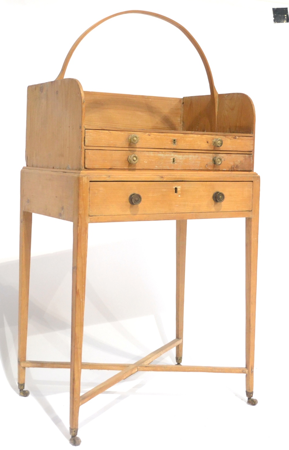 A 19th Century Pine Secretaire Cheveret, the removable top with carrying handle and three-quarter