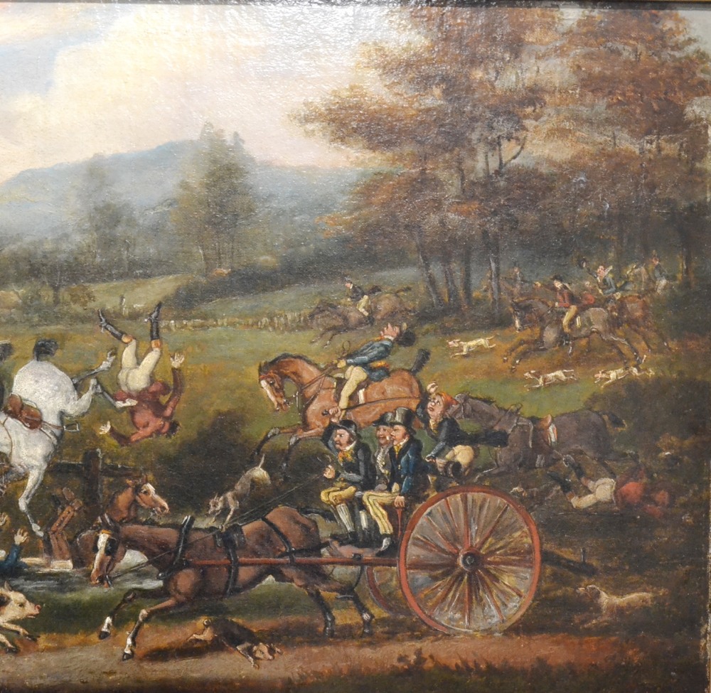 British Provincial School (19th century)
Farcical country scene with huntsmen, hounds, horses and - Image 3 of 4