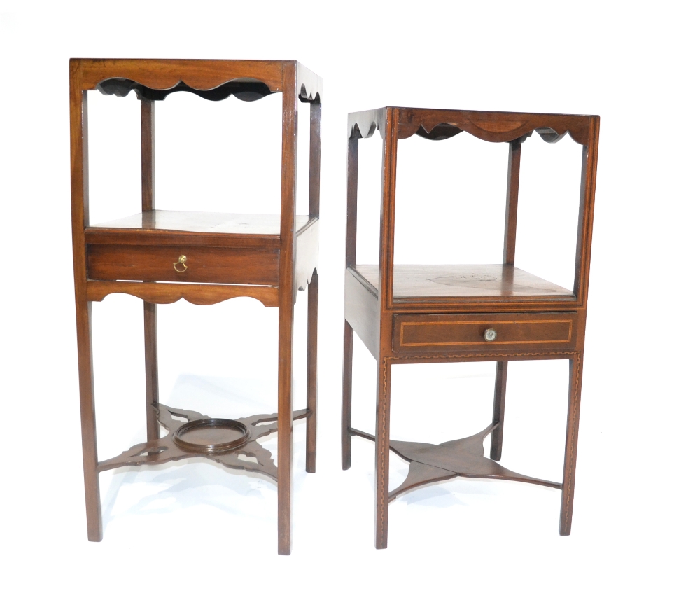 A George III Mahogany Two-Tier Washstand, early 19th century, with single frieze drawer, raised on