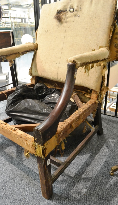 A George III Mahogany Library Armchair, the frame late 18th century, with downswept arms on - Image 3 of 8