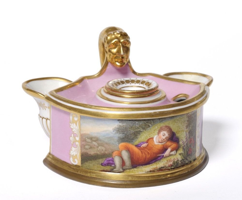 A Flight, Barr & Barr Worcester Porcelain Inkstand, circa 1820, of demi-lune form, the strap