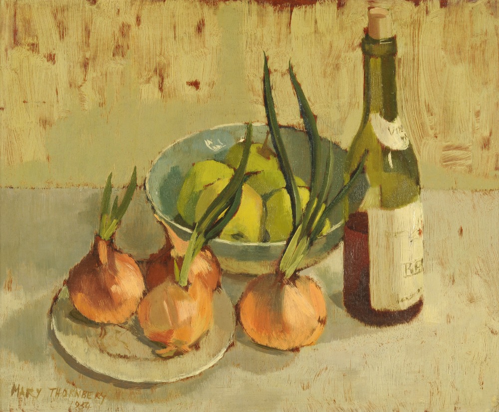Mary Thornbery (20th century) 
Still life of mackerel and lemons
Still life of sprouting onions, - Image 3 of 4