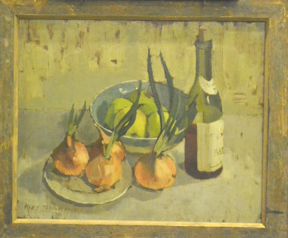 Mary Thornbery (20th century) 
Still life of mackerel and lemons
Still life of sprouting onions, - Image 4 of 4