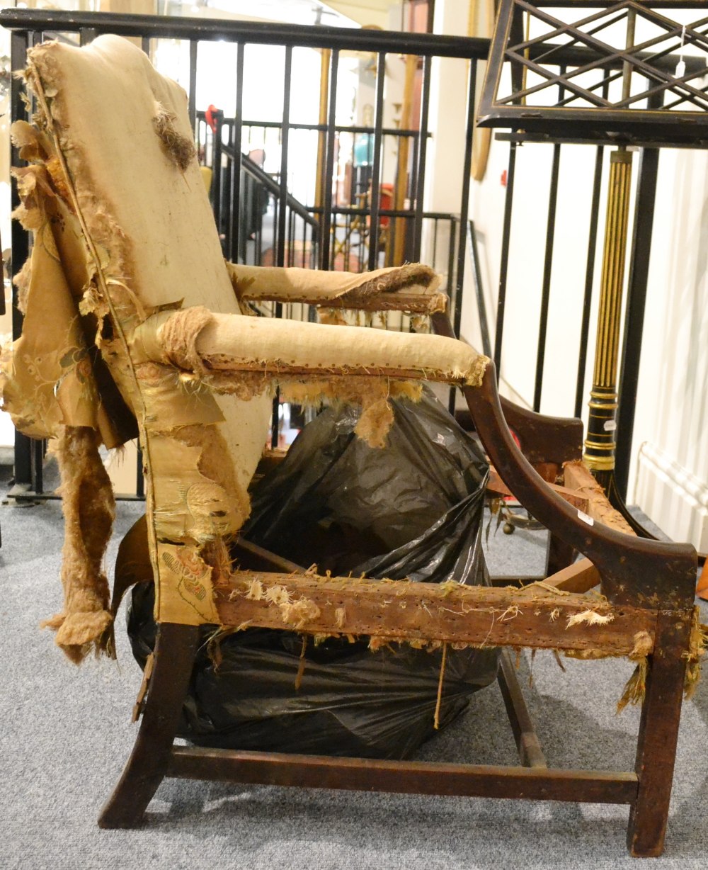 A George III Mahogany Library Armchair, the frame late 18th century, with downswept arms on - Image 7 of 8