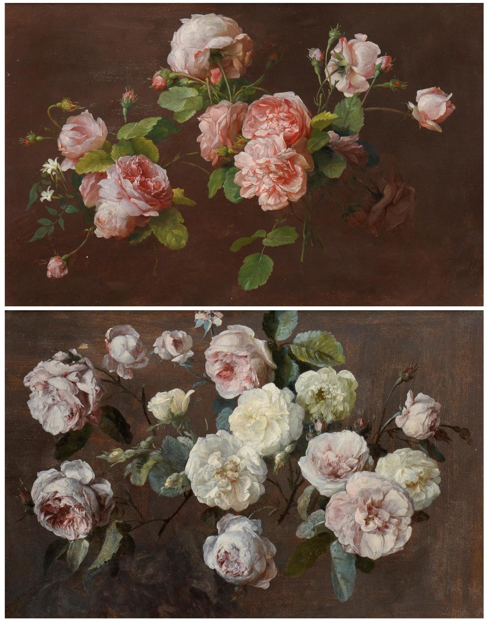 Attributed to Anne Vallayer Coster (1744-1818) French
Still life of pink roses and white jasmine