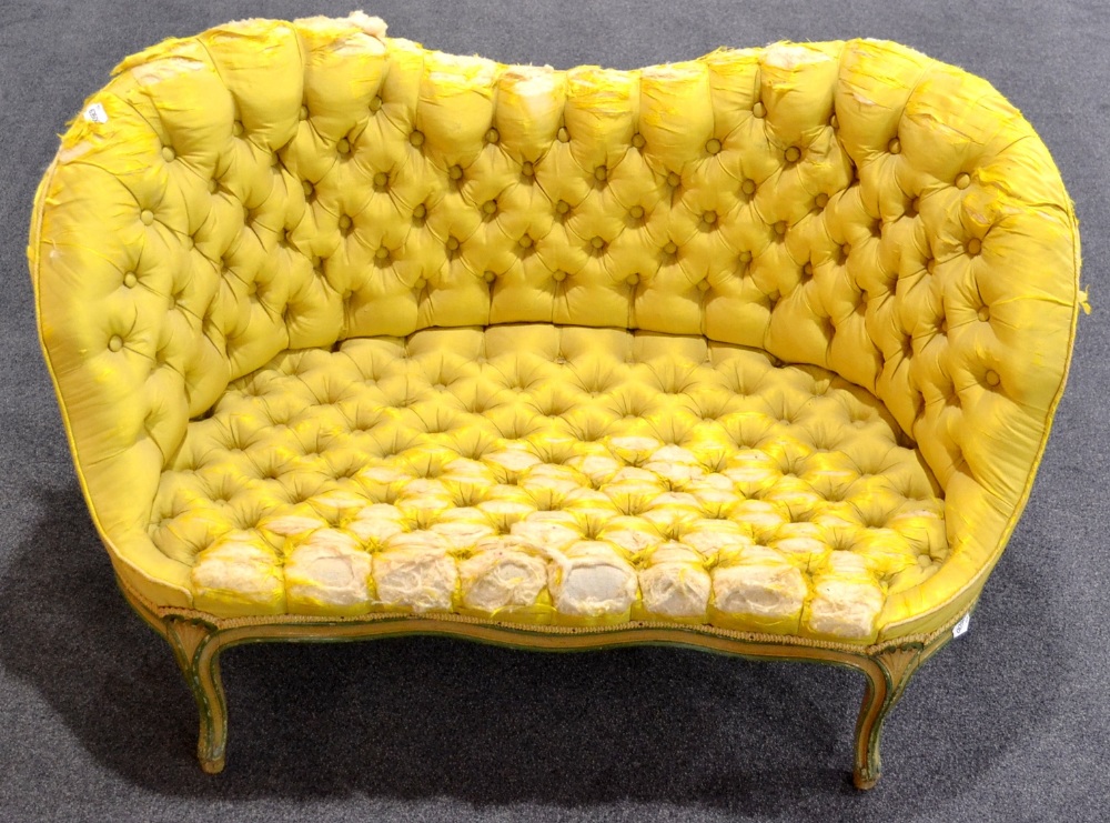 A Late 19th Century Louis XV Style Child's Sofa, upholstered in yellow watered silk, with