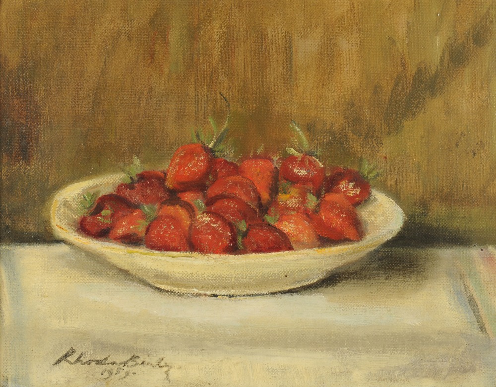 Ronda Binky (20th century) American
Still life of strawberries in a bowl
Signed and dated 1959,