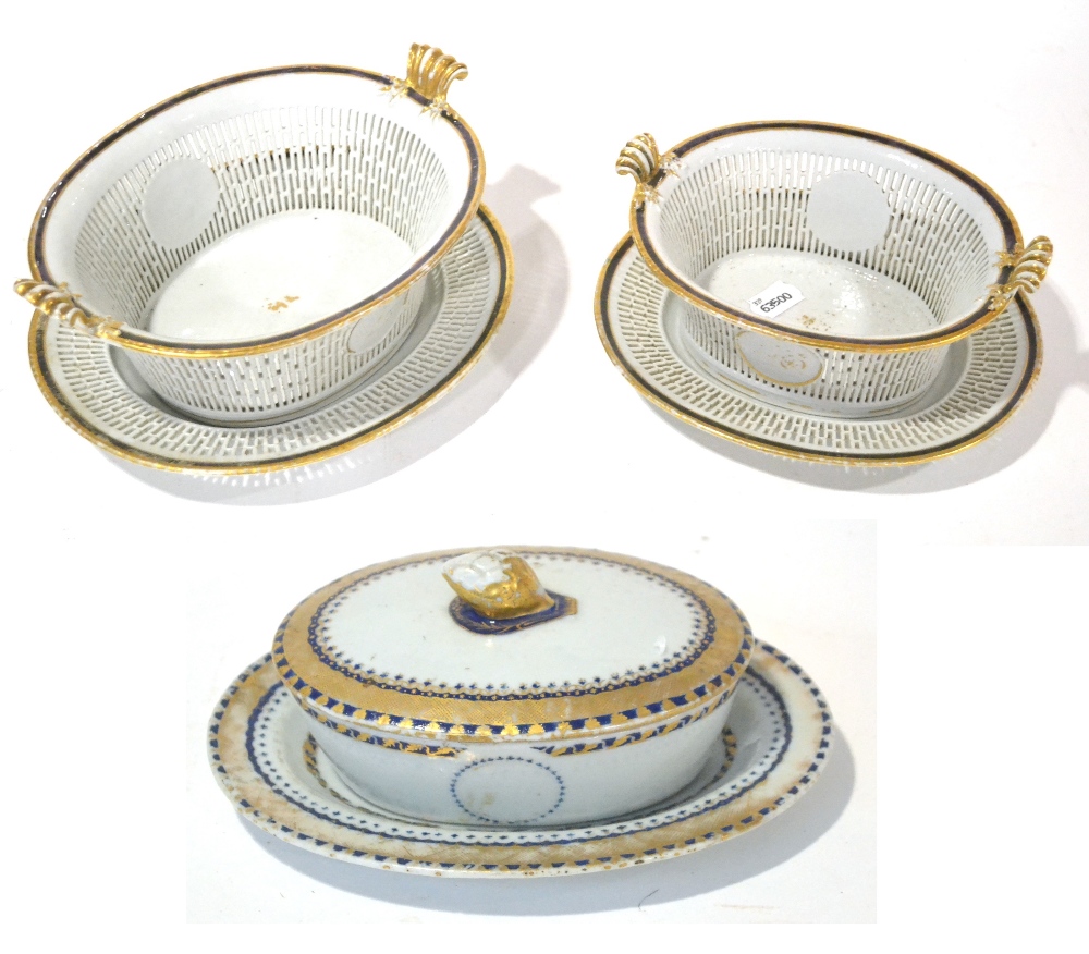 A Graduated Set of Four Chinese Porcelain Chestnut Baskets and Stands, Qianlong, gilt with a - Image 2 of 2