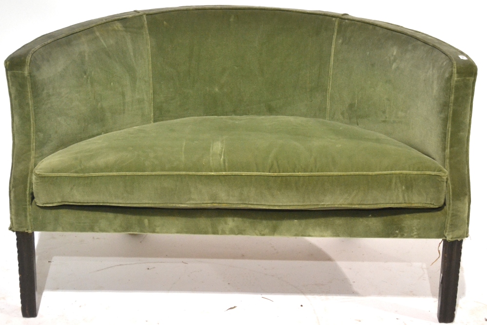 A George III Style Window Seat, probably 19th century, of D shape form, recovered in green velvet,