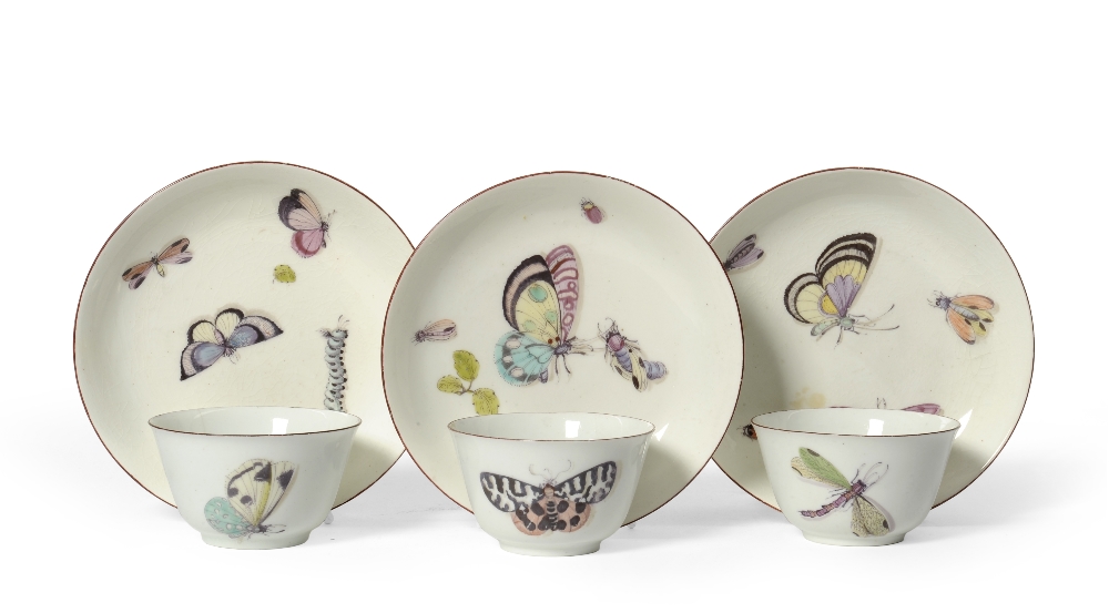 A Set of Three Chelsea Porcelain Tea Bowls and Saucers, en suite to the preceding lot See