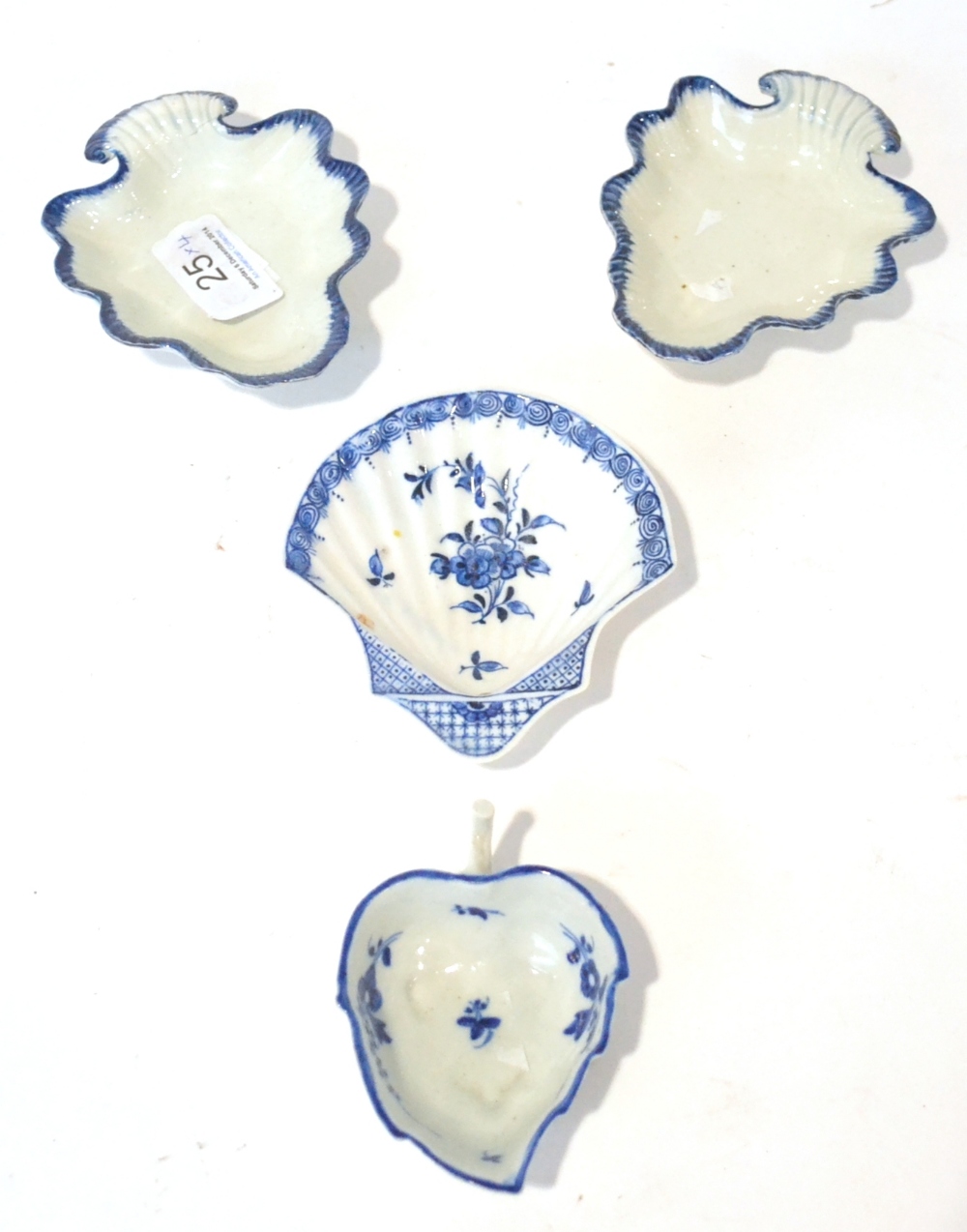 A Derby Porcelain Shell Shaped Pickle Dish, circa 1775, painted in underglaze blue with flower