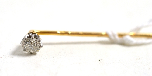A diamond set stick pin, 0.40 carat approximately Assessed diamond qualities; colour J/K, clarity