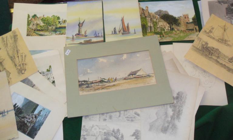 Folio of assorted watercolours including works by Guy Todd, P. Yarozy etc and other items