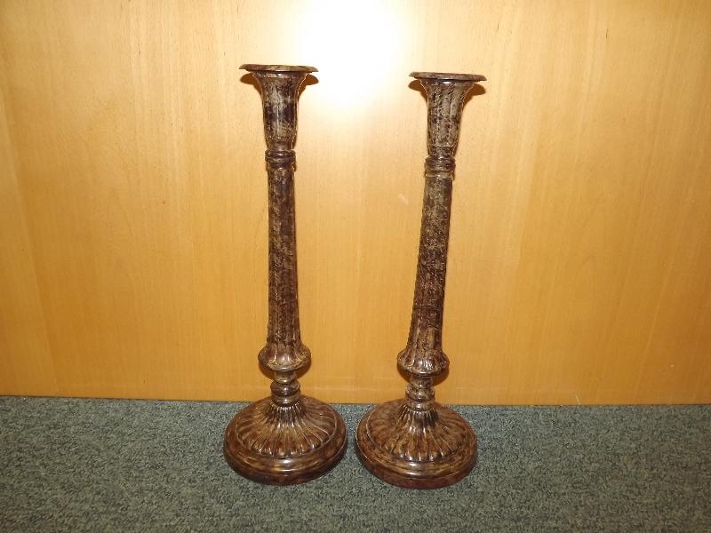 A pair of large Corinthian columned candle sticks 46cm (h)