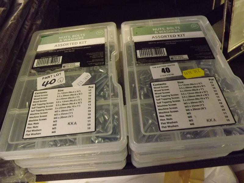 Unused DIY retail stock - six assorted kits of nuts, bolts and washers