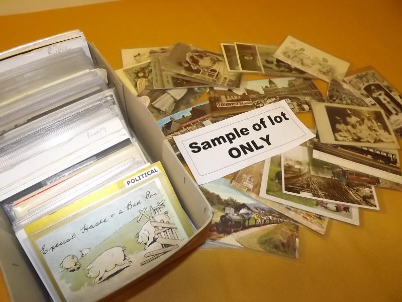 A box containing a collection of approximately 300 postcards, political, postal history, rural,