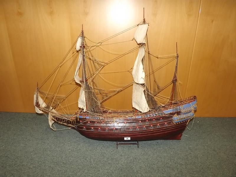 A kit-built model depicting the Swedish warship Vasa, approximately 80 cm (h) x 96 cm (w)