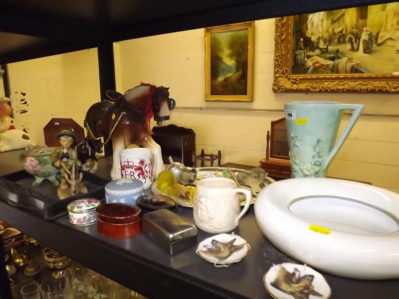A good mixed lot to include a Boots the Chemist bedpan, trinket dishes, large ornamental ceramic