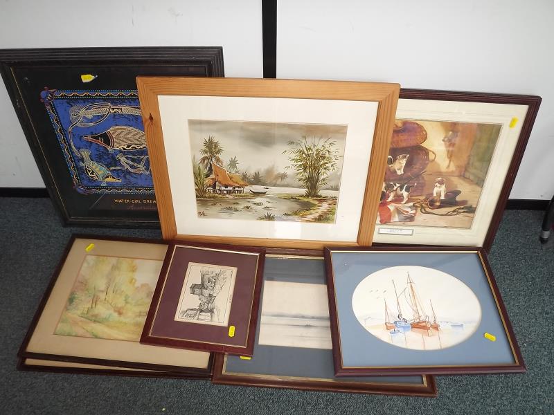 Eight framed watercolours and prints, of various scenes (qty).