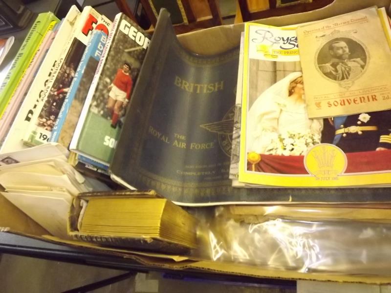 A collection of children's annuals, football annuals, Royal commemorative magazines, a Royal British