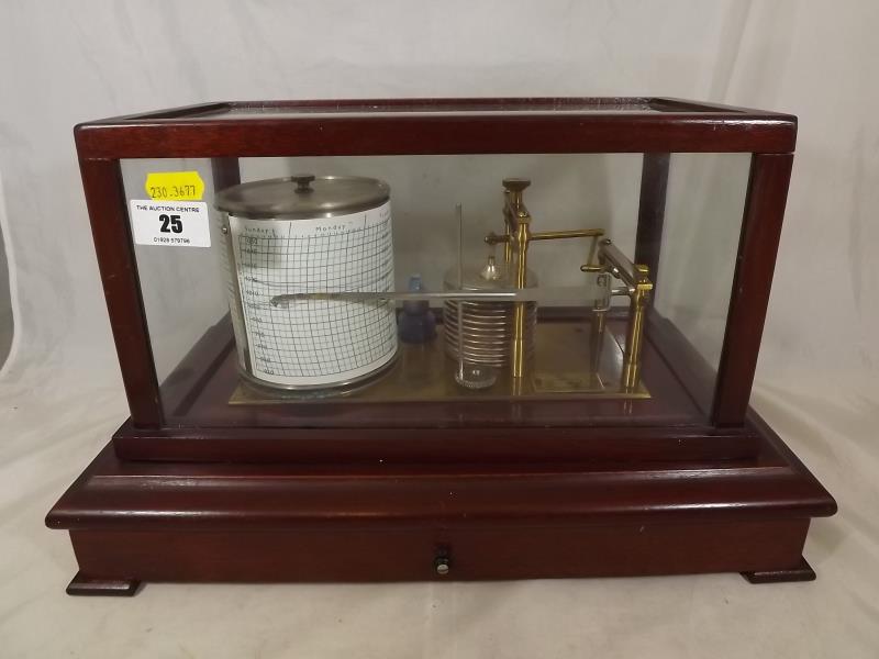 Mahogany cased barograph signed Casella, London, with a clockwork barrel and bellows, on a single