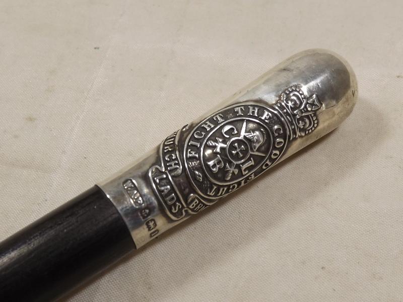 A swagger stick with hallmarked silver mount, Birmingham assay 1910, Church Lads Brigade crest