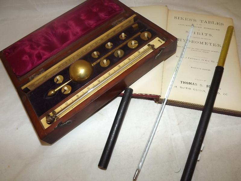 A mahogany cased Hydrometer set marked Sike's Hydrometer, Blake, 58 Hatton Garden, London, a cased
