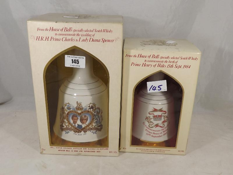 Two Bells Royal commemorative decanters, Prince Charles and Diana Spencer 75 cl and Prince Henry