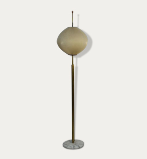Globe floor lamp c,1960 Lacquered brass floor lamp with marble base and wooden finial to the top.