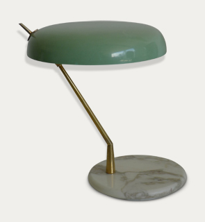 Italian desk lamp c,1955 Lacquered brass articulating desk lamp with originalgreen enamelled shade