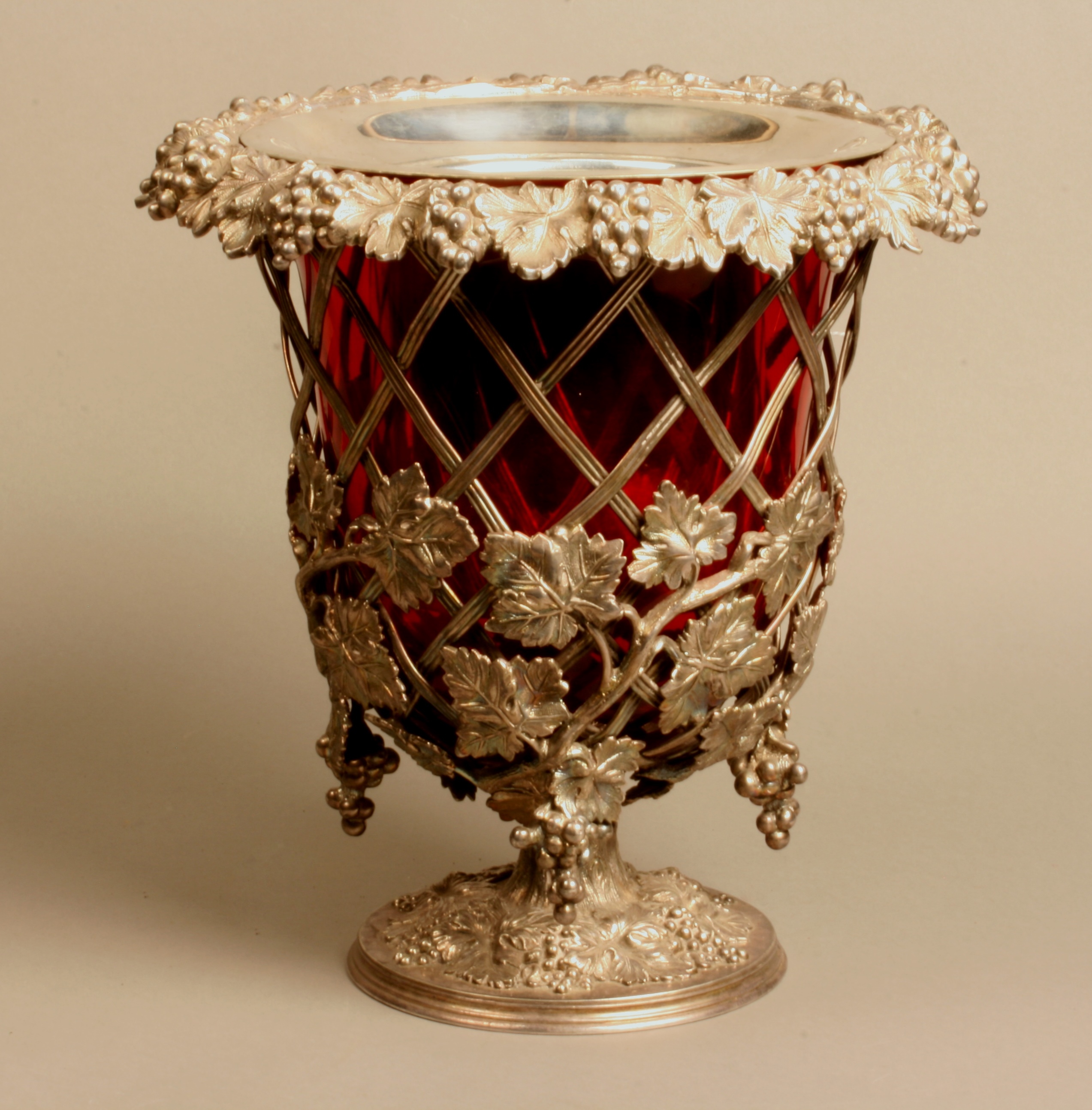 A Good Victorian Electroplated Wine Cooler. Circa 1880. Of opework cast design decorated with