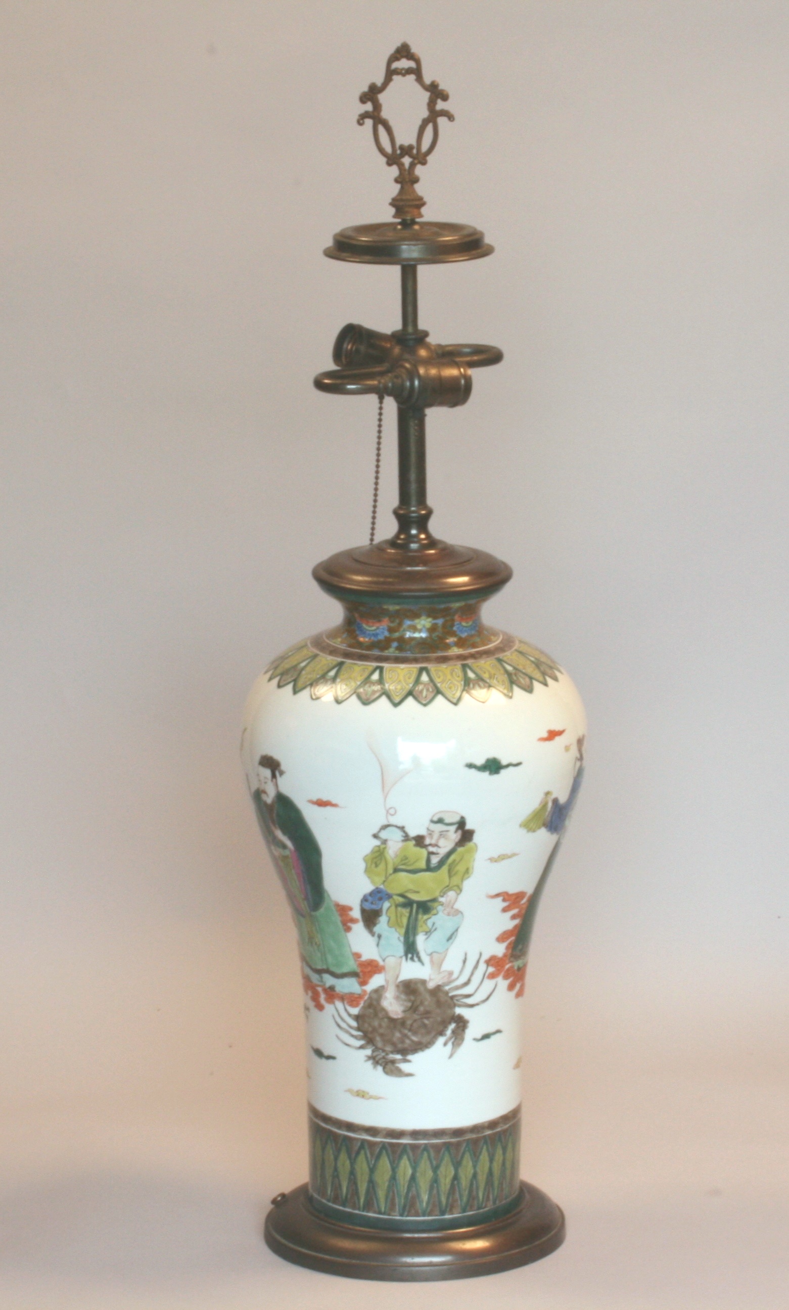 A Large Chinese Porcelain Lamp. The porcelain early 20th century but with later fittings. The