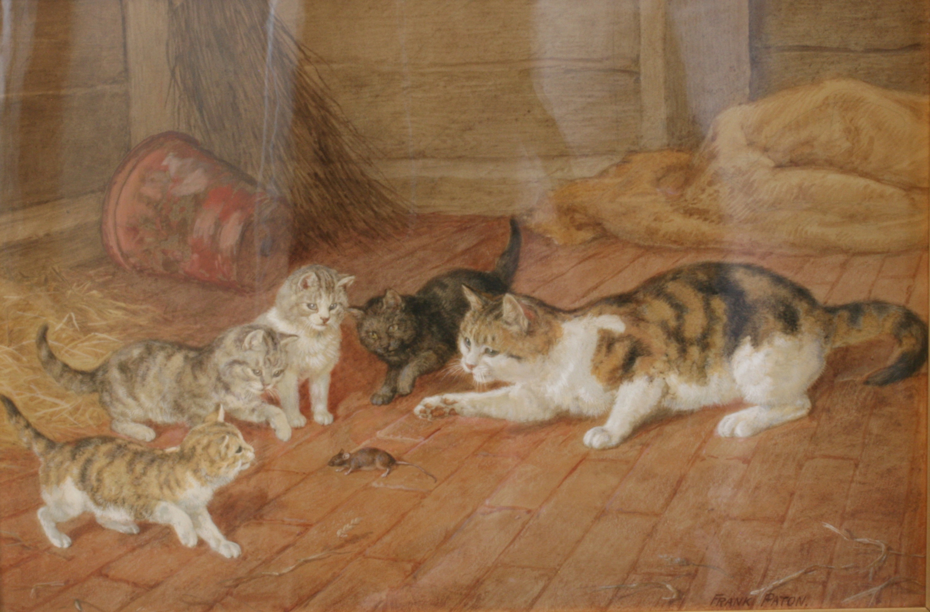 Frank Paton (1855-1909). Water colour. Cats in a barn. Signed lower right. 35cm x 52cm. Under