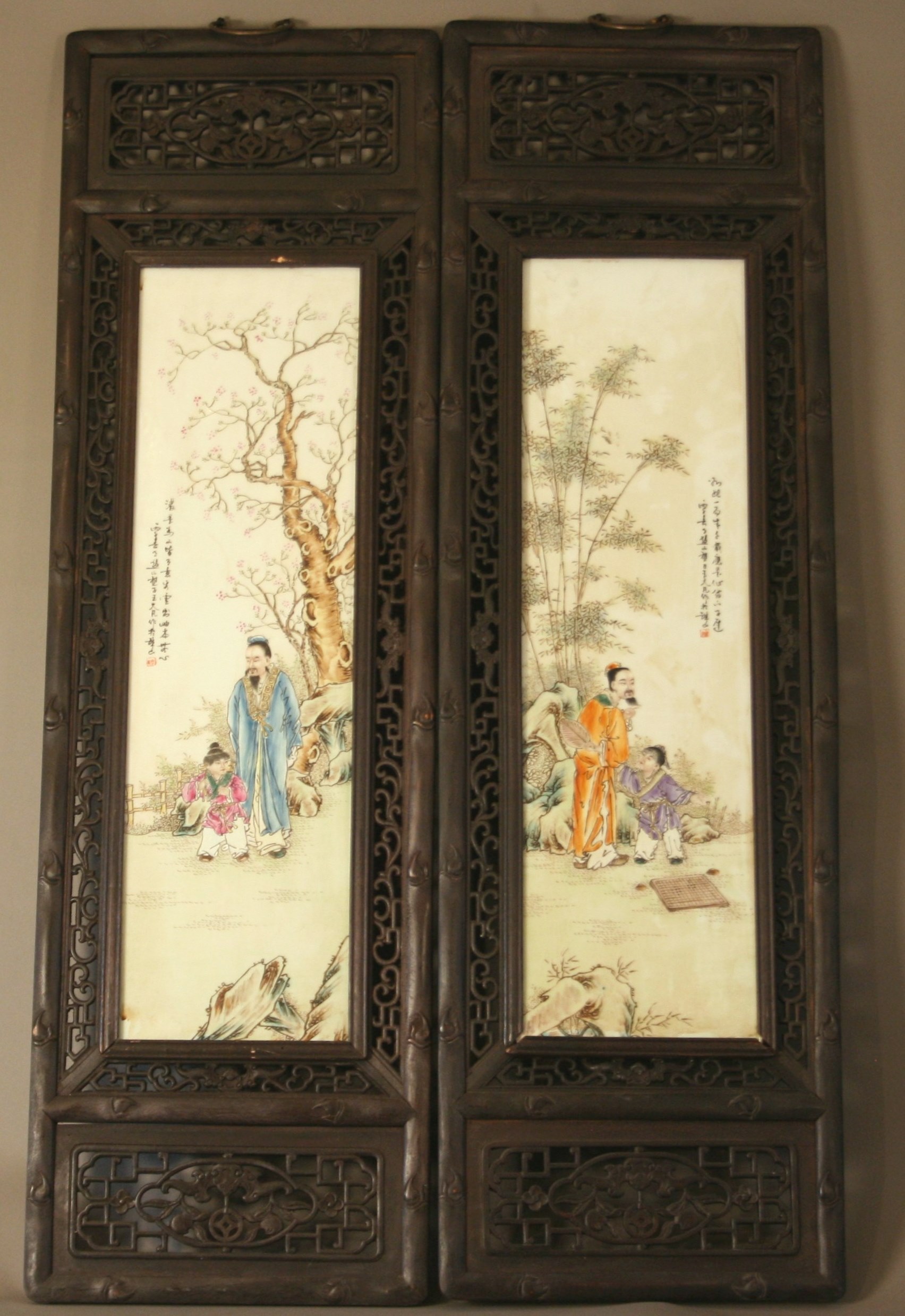 A Fine Set of Four Japanese Porcelain Hanging Panels. Meiji period (1868-1912). Each decorated