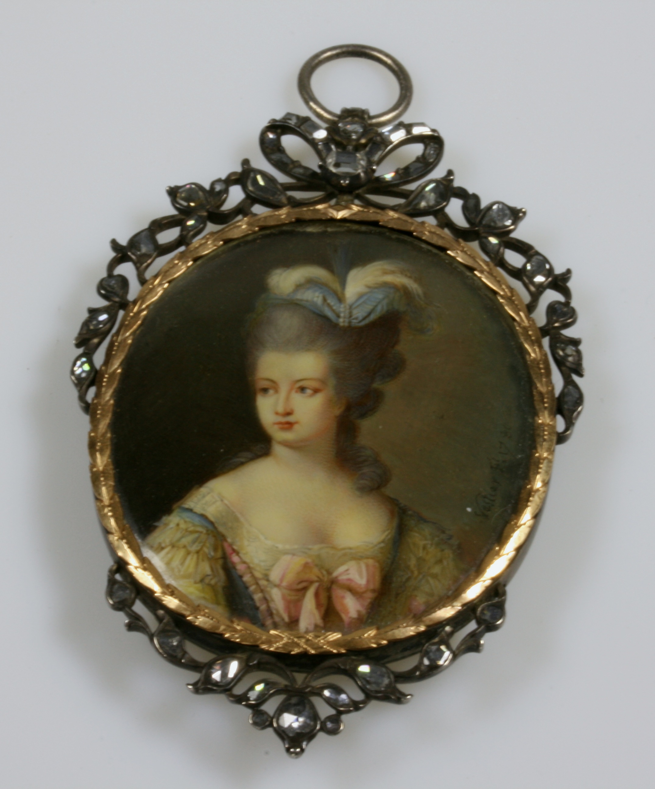 After Antoine Vestier (1740-1824). A Silver, Yellow Gold and Closed back Diamond set Miniature. In