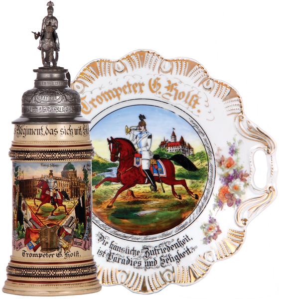 Regimental stein, .5L, 12.4`` ht., pottery, 1. Esk., Garde Kürass. Regt., Berlin, 1911 - 1914, two