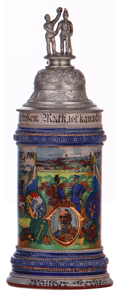 Regimental stein, .5L, 10.7`` ht., stoneware, Kgl. bay. 1. Jäger Bat., 4. Comp., Freising, 1906 -