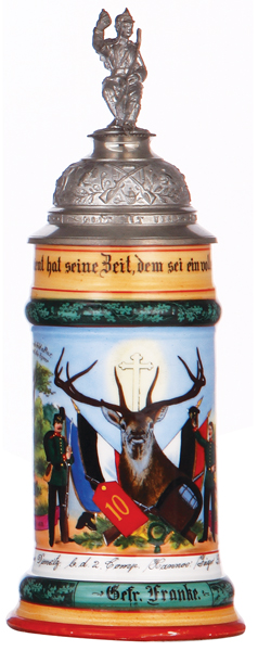 Regimental stein, .5L, 11.0`` ht., porcelain, 2. Comp., Jäger Bataillon Nr. 10, Goslar a.H., 1909 -