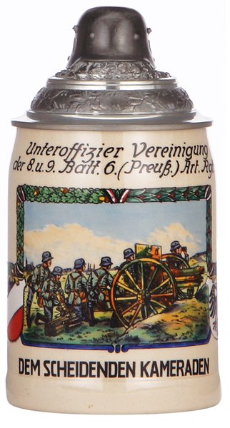 Third Reich stein, .5L, pottery, Unteroffizier Vereinigung der 8. u. 9. Batt. 6. [Preuss.] Artl.