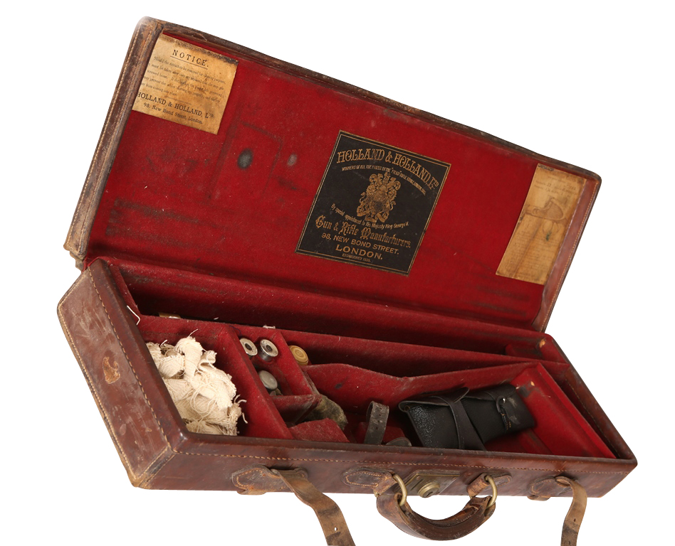 A Holland & Holland leather gun case, the paper label to underside of the lid, titled ROYAL - Image 2 of 2