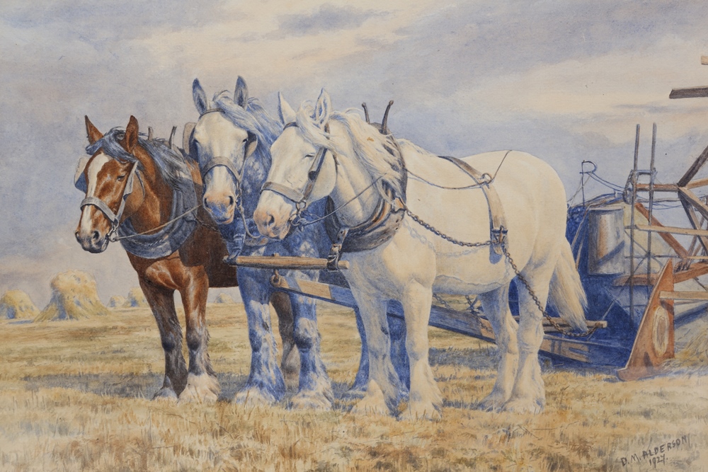 Dorothy Margaret Alderson (1900-1992), Harvesters, signed and dated 1927 lower right, watercolour,