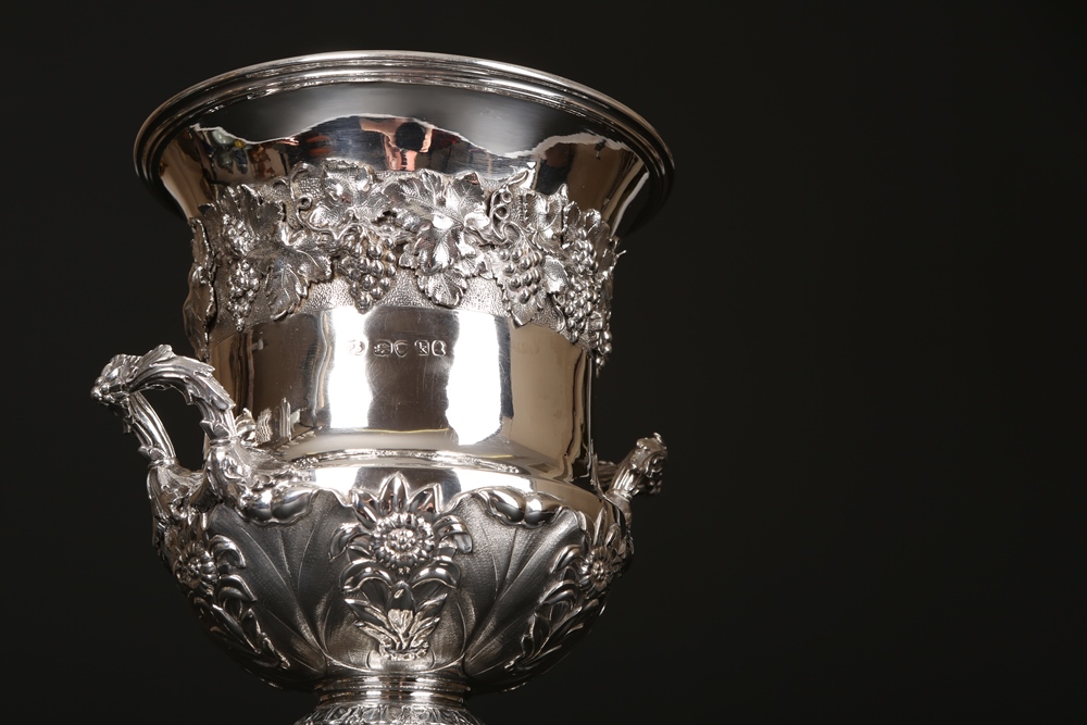 A George IV silver two-handled vase, Paul Storr, London 1825, the urn with flared rim over a band of - Image 2 of 8