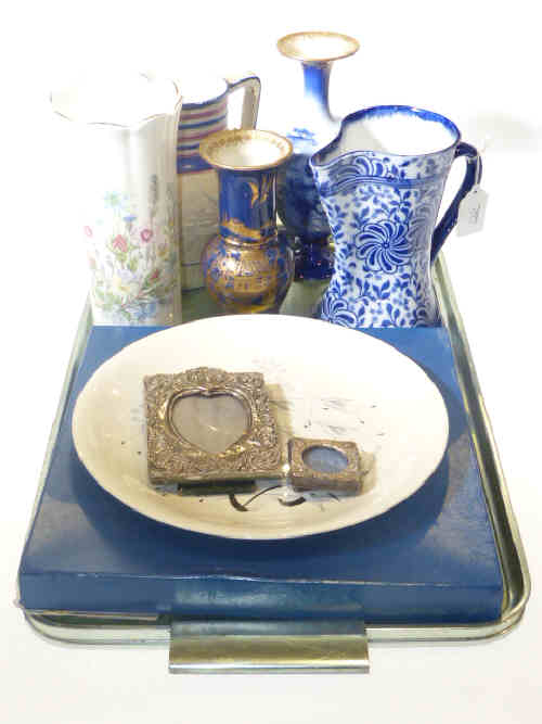 Two small silver photograph frames, Royal Doulton and Carlton vases, plates, jugs, etc