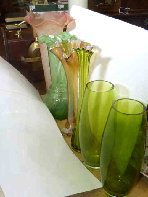 Six coloured glass vases