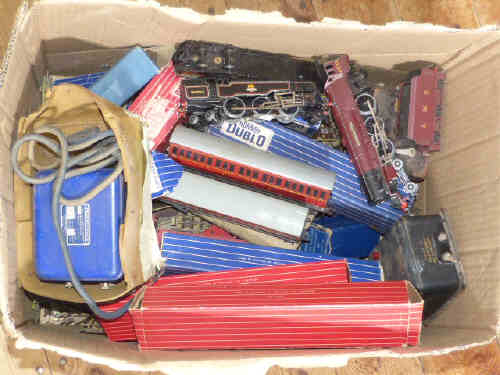 Box of Hornby Dublo including two locomotion's, rolling stock and track