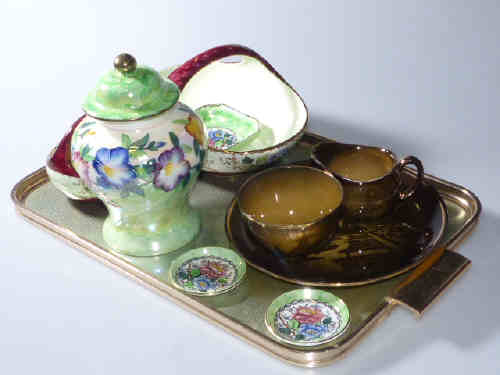 Maling covered vase, Maling bowls, etc